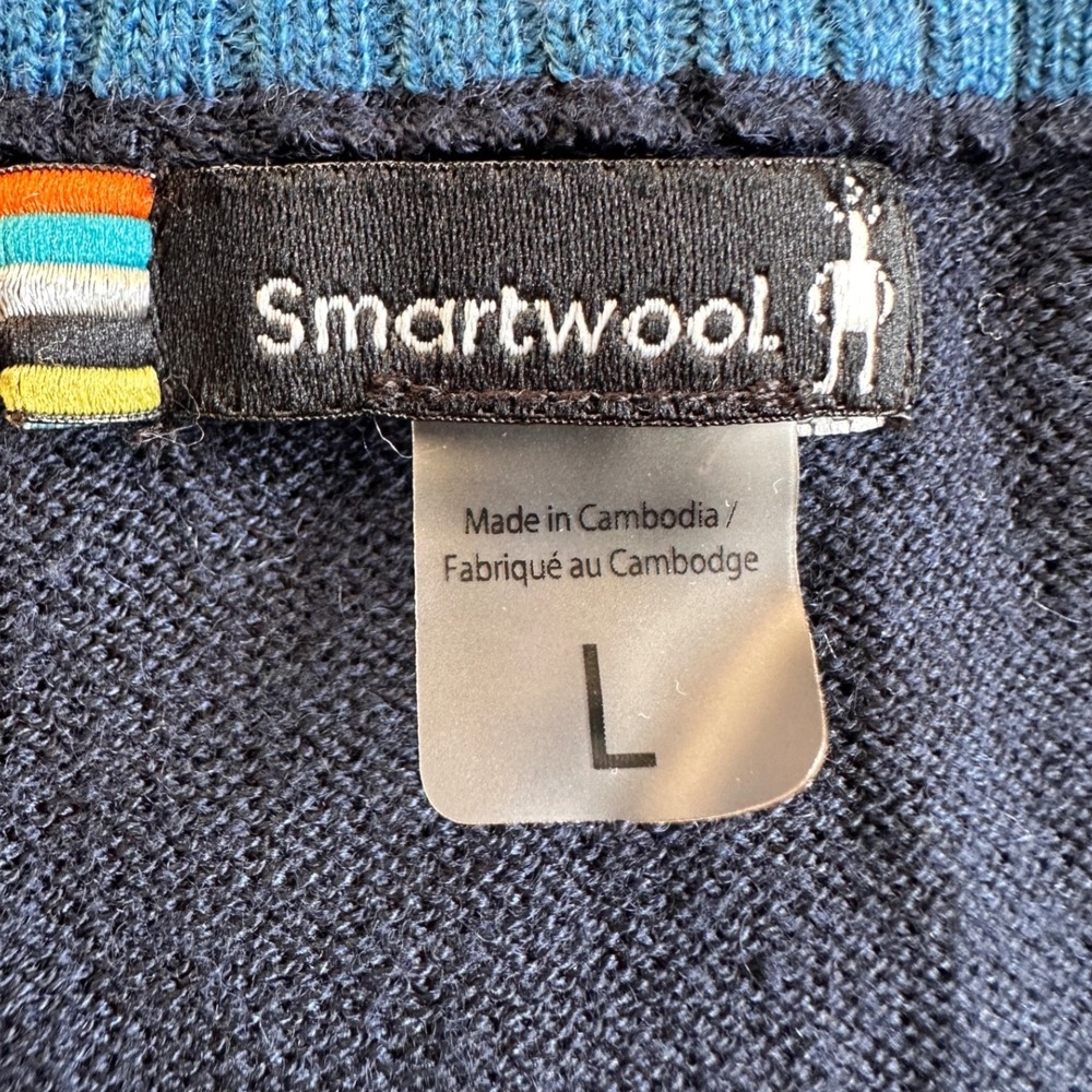 Smartwool V-Neck Sweater Mens Large Navy Blue Merino Wool Blend Excellent - Picture 5 of 8